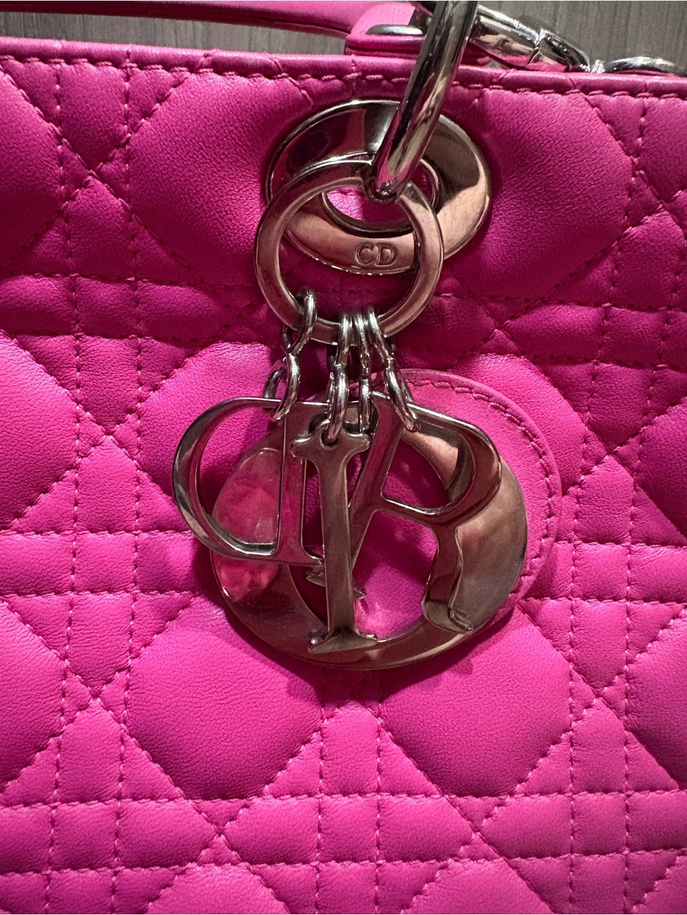 Large Lady Dior Bag in Hot Pink with silver hardware - Picture 10 of 15